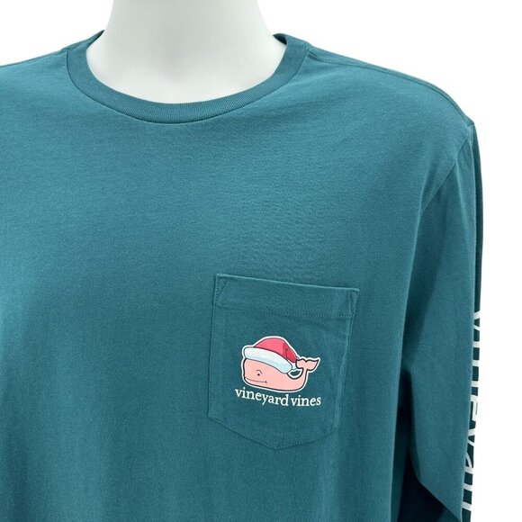 Vineyard Vines Merry Christmas Santa Whale Logo Pocket T-Shirt Mens Medium - Picture 4 of 6